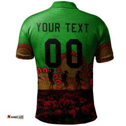 South Sydney Rabbitohs Polo Shirt Personalized Aboriginal Rugby Anzac Day Poppy With Soldiers - NRL