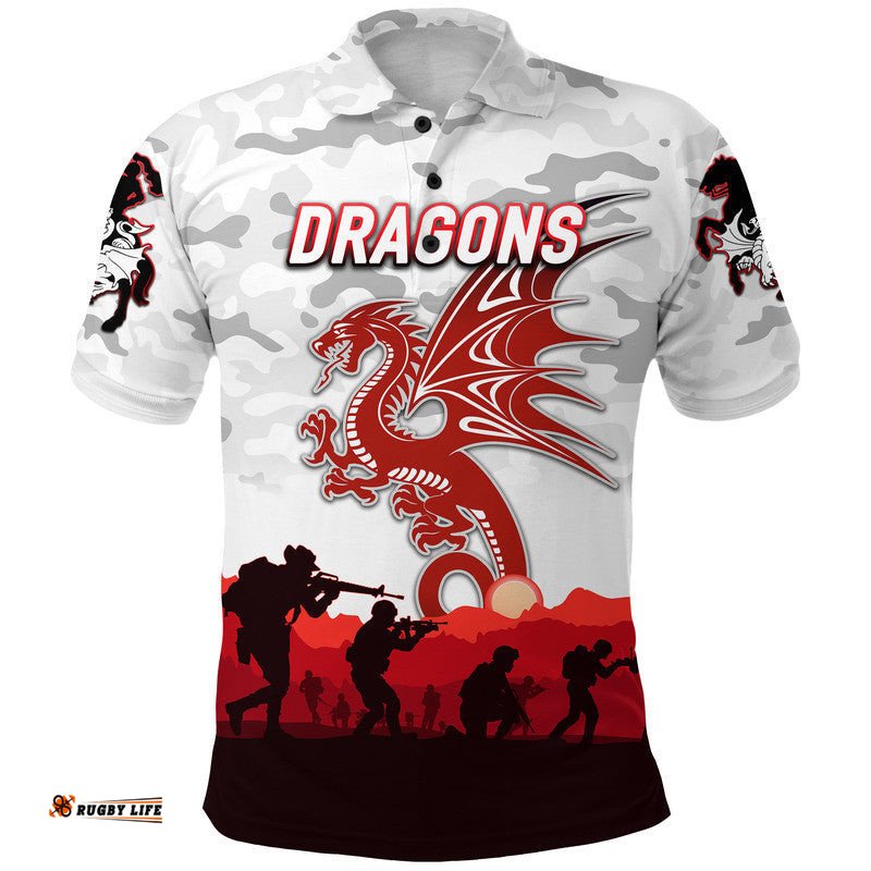 Custom Personalised Dragons ANZAC Polo Shirt Simple Style - White