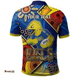 Eels Rugby Polo Shirt - Custom Eels Rugby Ball With Aboriginal Art Personalised Player And Number Polo Shirt