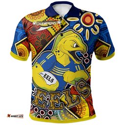 Eels Rugby Polo Shirt - Custom Eels Rugby Ball With Aboriginal Art Personalised Player And Number Polo Shirt