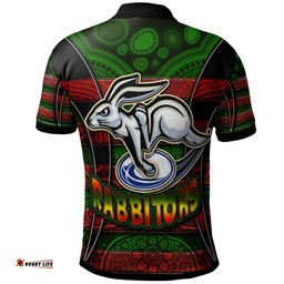 Rabbitohs Rugby Polo Shirt - Custom Rabbit Aboriginal Style Pattern Personalised Player And Number Polo Shirt