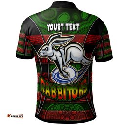 Rabbitohs Rugby Polo Shirt - Custom Rabbit Aboriginal Style Pattern Personalised Player And Number Polo Shirt