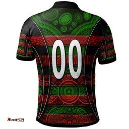 Rabbitohs Rugby Polo Shirt - Custom Rabbit Aboriginal Style Pattern Personalised Player And Number Polo Shirt