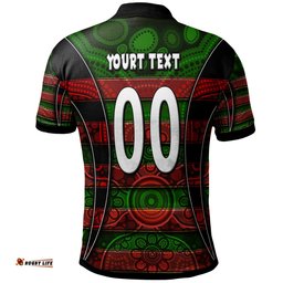 Rabbitohs Rugby Polo Shirt - Custom Rabbit Aboriginal Style Pattern Personalised Player And Number Polo Shirt
