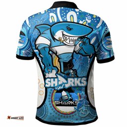 Sharks Rugby Polo Shirt - Custom Sharkies Mascot With Aboriginal Art Personalised Player And Number Polo Shirt