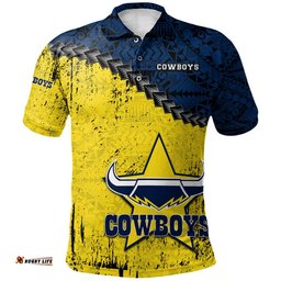 North Queensland Cowboys Polo Shirt Grunge Polynesian Tattoo - NRL