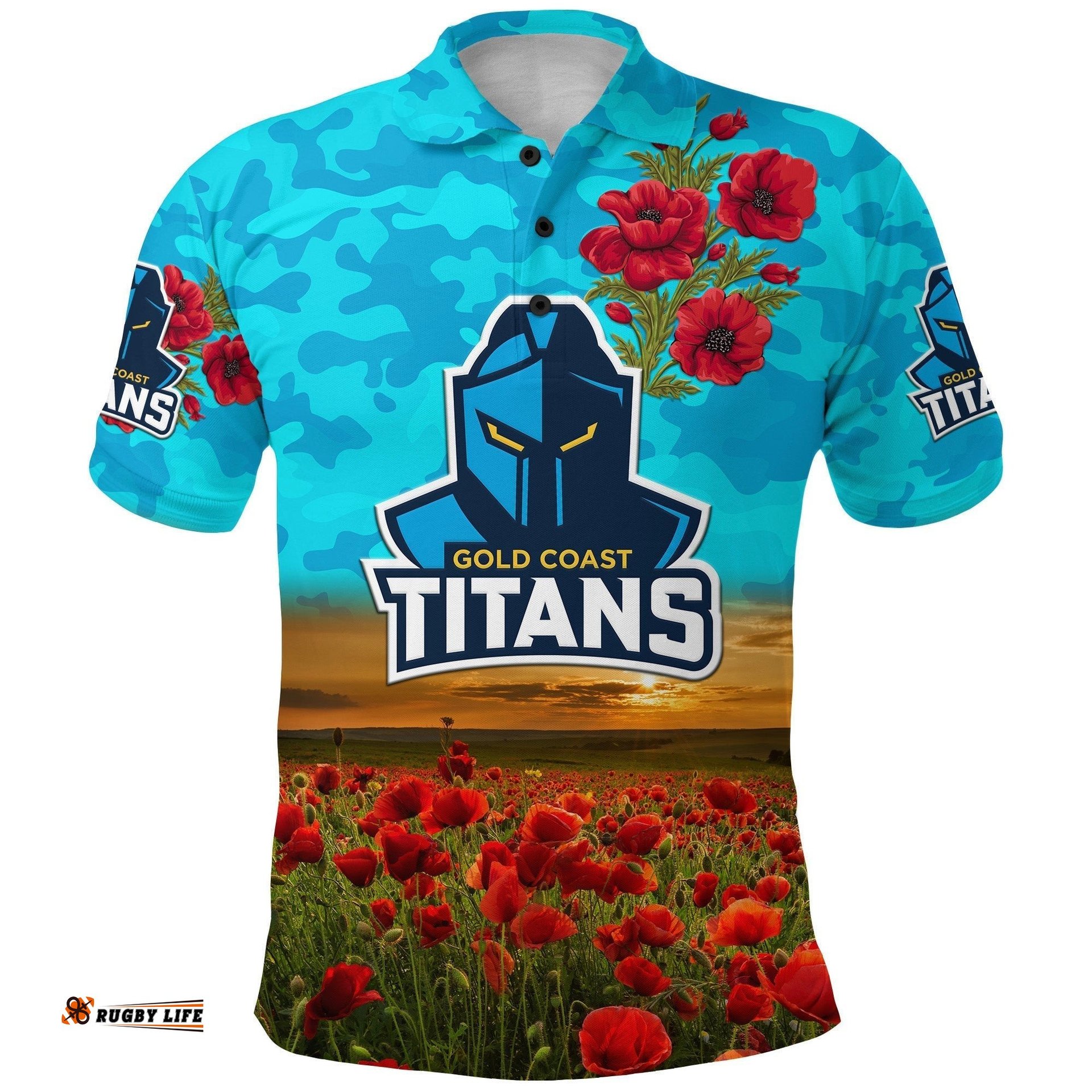 Titans ANZAC Polo Shirt Poppy Flowers Vibes
