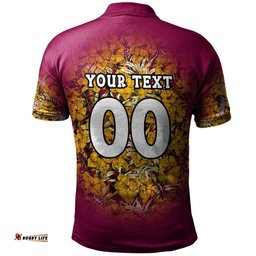 Brisbane Broncos Polo Shirt Polynesian Hibiscus Tropical Vintage  - NRL