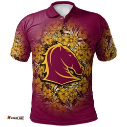Brisbane Broncos Polo Shirt Polynesian Hibiscus Tropical Vintage  - NRL
