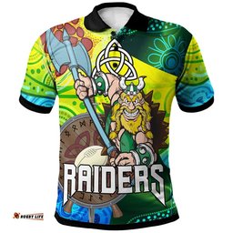 Raiders Rugby Polo Shirt - Custom Vikings Pride with Aboriginal Dot Painting Style Player And Number Polo Shirt