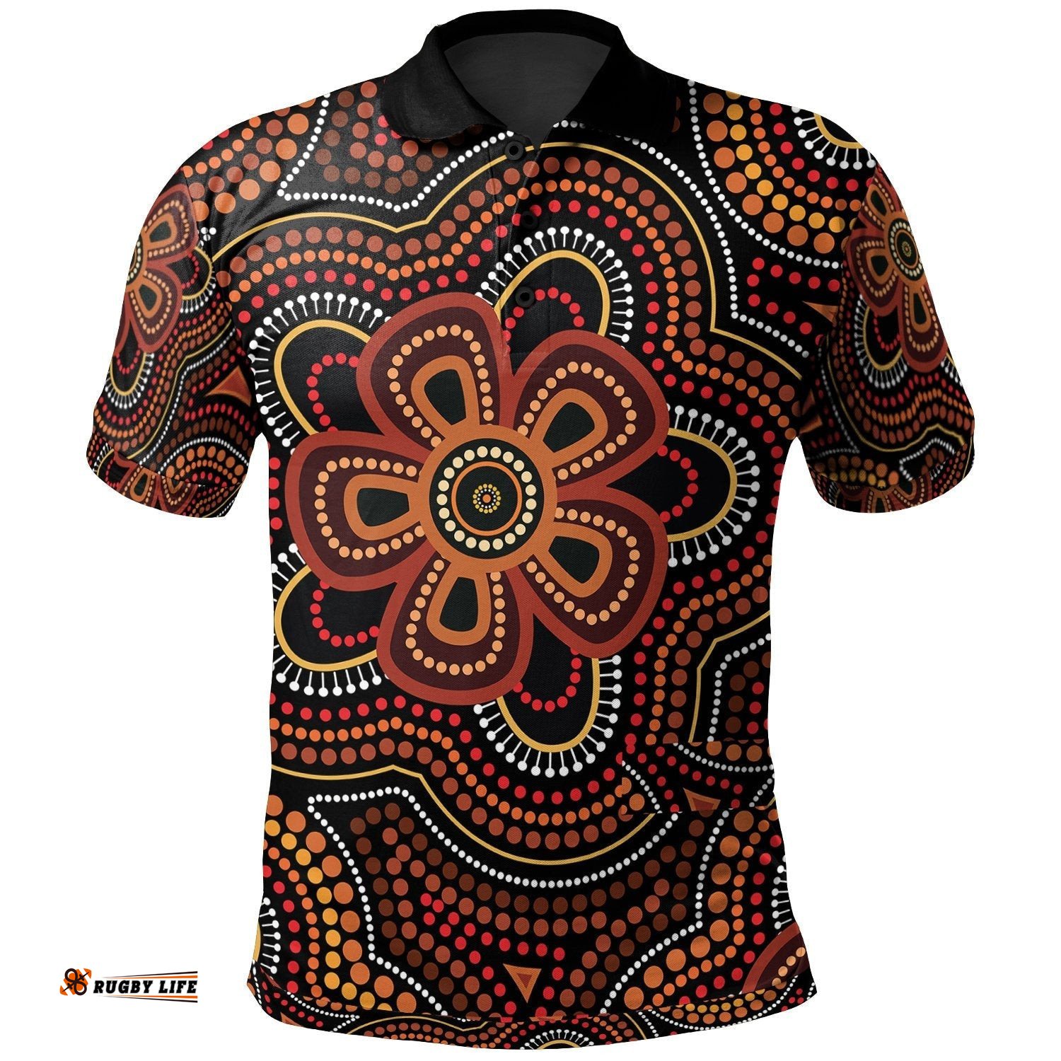 ABoriginal Polo Shirt - Aboriginal Dot Painting Flowers Style Ver02