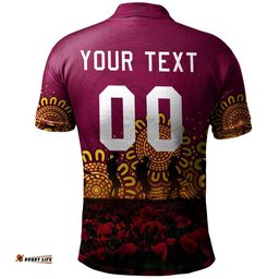 Brisbane Broncos Polo Shirt Personalized Aboriginal Rugby Anzac Day Poppy With Soldiers - NRL