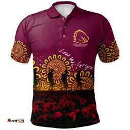 Brisbane Broncos Polo Shirt Personalized Aboriginal Rugby Anzac Day Poppy With Soldiers - NRL