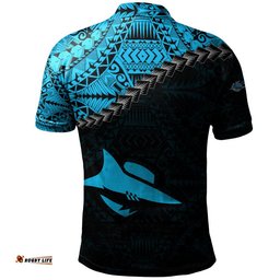 Cronulla-Sutherland Sharks Polo Shirt Grunge Polynesian Tattoo - NRL