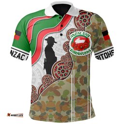 Rabbitohs Rugby Aboriginal Anzac Polo Shirt - Remembrance Indigenous Camo With Poppy - NRL
