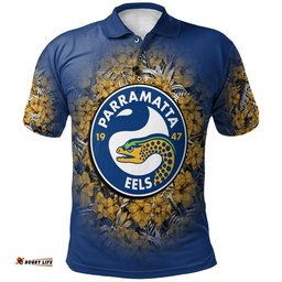 Parramatta Eels Polo Shirt Polynesian Hibiscus Tropical Vintage  - NRL