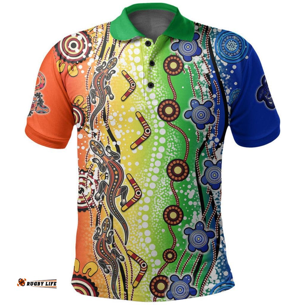 Custom Personalised NAIDOC Aboriginal Lizard And Turtle Polo Shirt