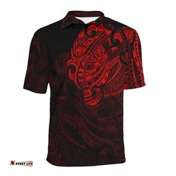 Maori Tattoo Style Black And Red Polo T Shirt