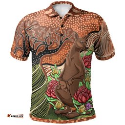 Aboriginal Polo Shirts - Kangaroo With Indigenous Tree