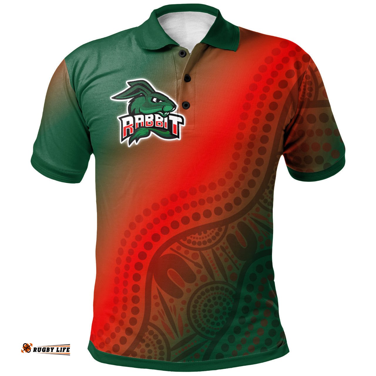 Rabbitohs Rugby Polo Shirt - Custom Rabbit Sport With Aboriginal Patterns Polo Shirt