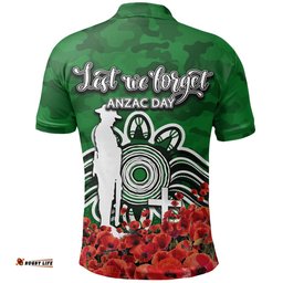 South Sydney Rabbitohs Polo Shirt Anzac Day Poppy Flowers With Army Patterns