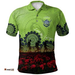 Canberra Raiders Polo Shirt Personalized Aboriginal Rugby Anzac Day Poppy With Soldiers - NRL