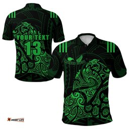 Custom Personalised Aotearoa Super Rugby Polo Shirt Maori Kiwi Green - Custom Text and Number