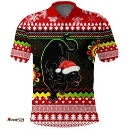 Custom Personalised Panthers Christmas Polo Shirt Penrith Snow mix Indigenous
