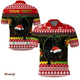 Custom Personalised Panthers Christmas Polo Shirt Penrith Snow mix Indigenous
