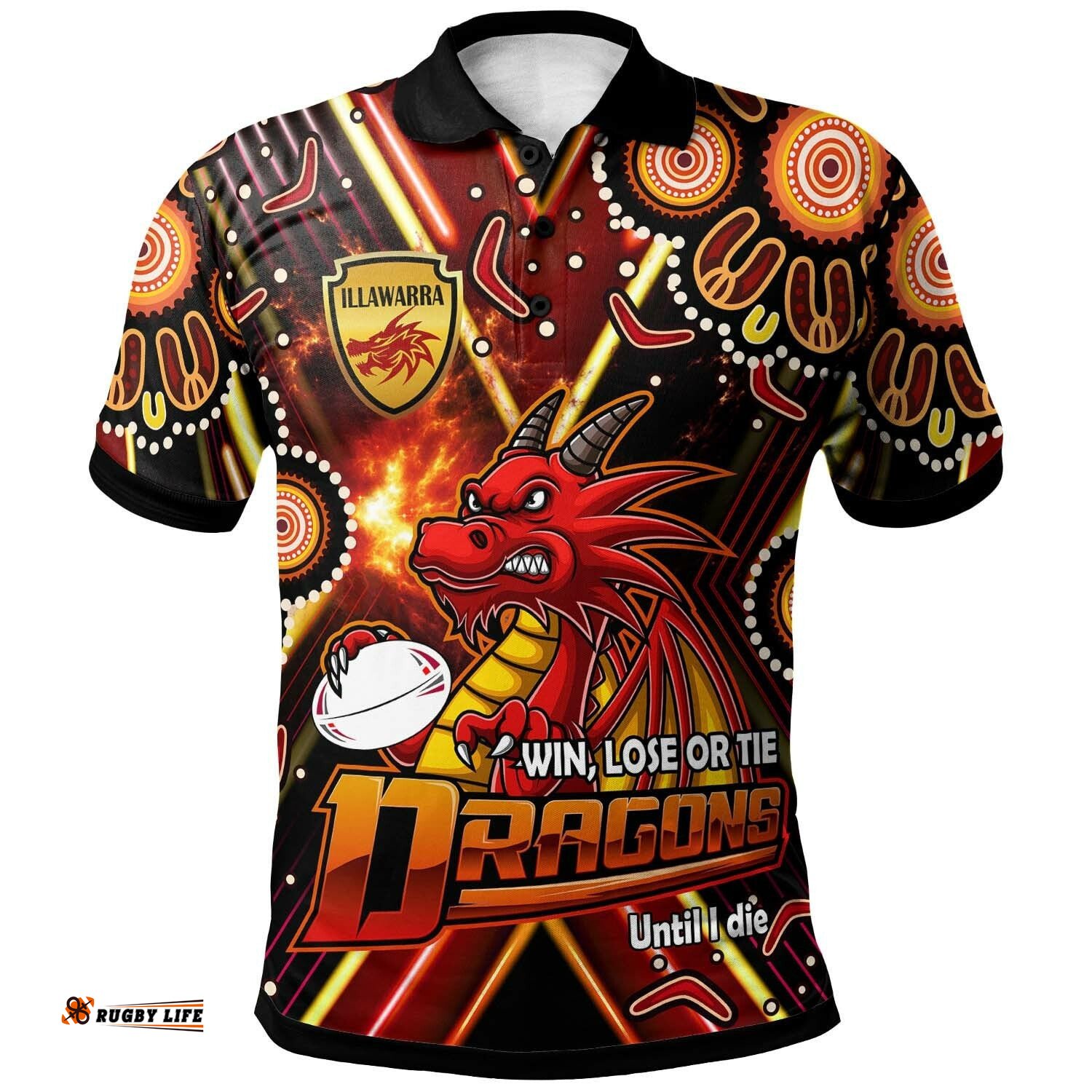 St. George Rugby Polo Shirt - Custom Dragons Mascot Illawarra Rugby with Aboriginal Art Player And Number Polo Shirt