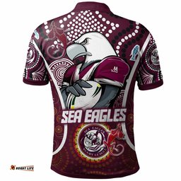 Sea Eagles Rugby Polo Shirt - Custom Manly Sea Eagles Mascot With Aboriginal Art Personalised Player And Number Polo Shirt