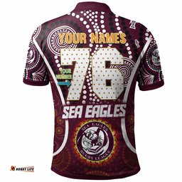 Sea Eagles Rugby Polo Shirt - Custom Manly Sea Eagles Mascot With Aboriginal Art Personalised Player And Number Polo Shirt