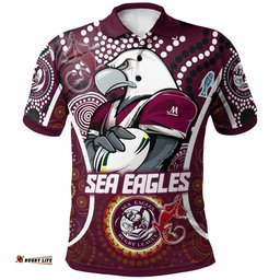 Sea Eagles Rugby Polo Shirt - Custom Manly Sea Eagles Mascot With Aboriginal Art Personalised Player And Number Polo Shirt