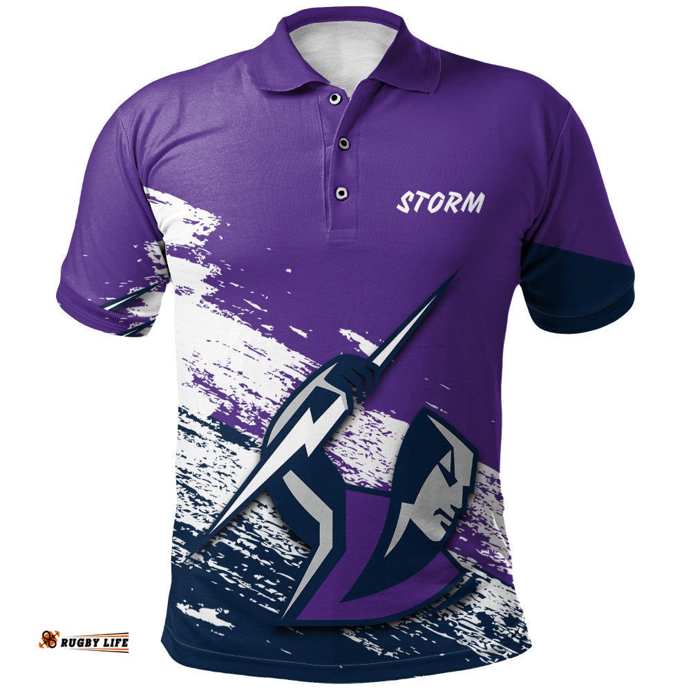 Melbourne Storm Polo Shirt Grunge Style Hot Trending - NRL