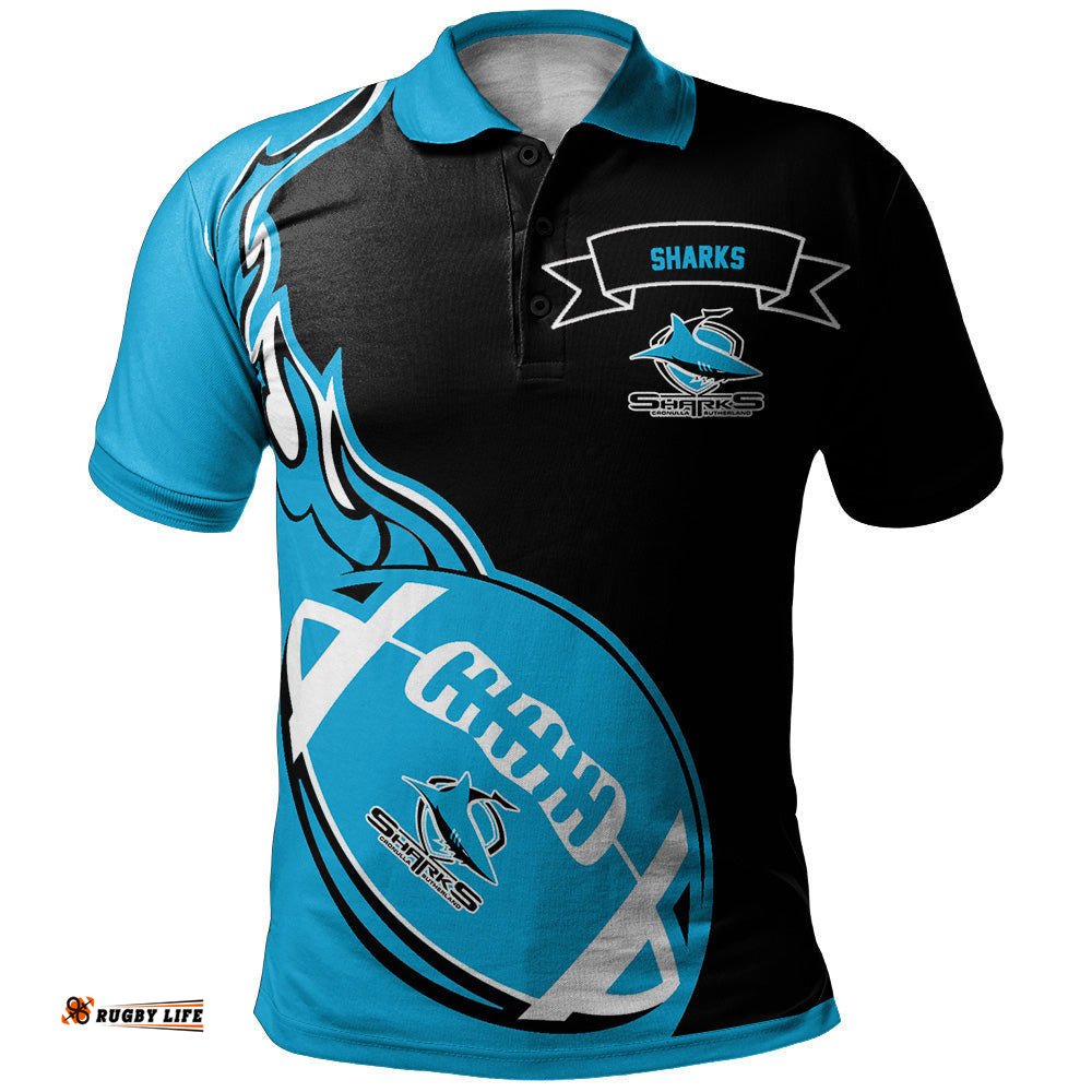 Cronulla-Sutherland Sharks Polo Shirt Flame Ball - NRL