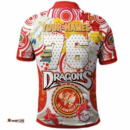 St. George Rugby Polo Shirt - Custom St. George Illawarra Dragons Mascot With Aboriginal Art Personalised Player And Number Polo Shirt
