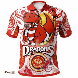 St. George Rugby Polo Shirt - Custom St. George Illawarra Dragons Mascot With Aboriginal Art Personalised Player And Number Polo Shirt