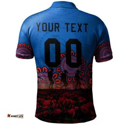 Newcastle Knights Polo Shirt Personalized Aboriginal Rugby Anzac Day Poppy With Soldiers - NRL