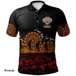 Wests Tigers Polo Shirt Personalized Aboriginal Rugby Anzac Day Poppy With Soldiers - NRL