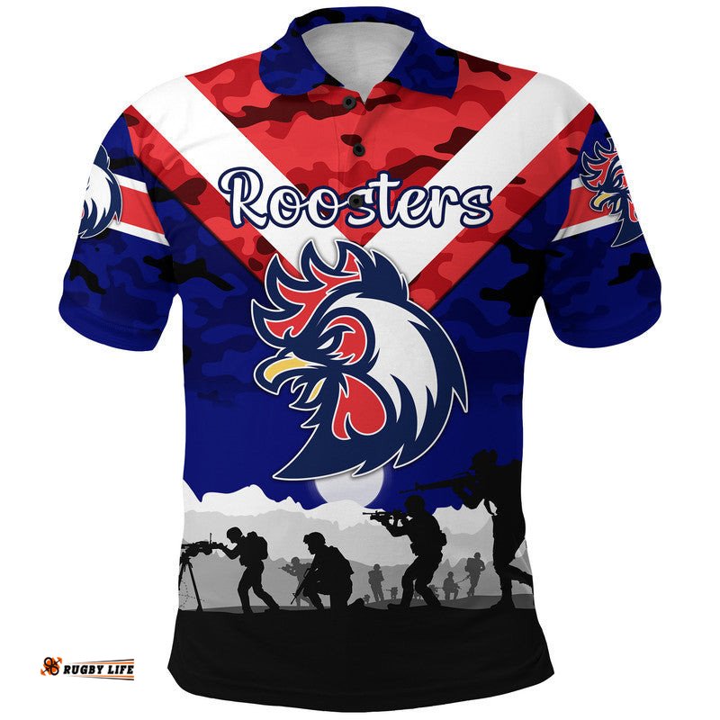 Custom Personalised Sydney Roosters ANZAC 2022 Polo Shirt Simple Style - Blue