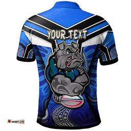 Bulldogs Rugby Polo Shirt - Custom Bulldog Rugby Ball With Aboriginal Pattern Personalised Player And Number Polo Shirt