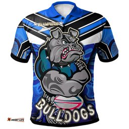 Bulldogs Rugby Polo Shirt - Custom Bulldog Rugby Ball With Aboriginal Pattern Personalised Player And Number Polo Shirt