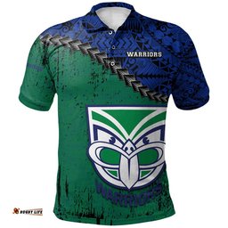 New Zealand Warriors Polo Shirt Grunge Polynesian Tattoo - NRL