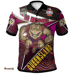 Queensland Rugby League Team Polo Shirt - Custom Queensland Maroons With Aboriginal Patterns STATE OF ORIGIN Polo Shirt