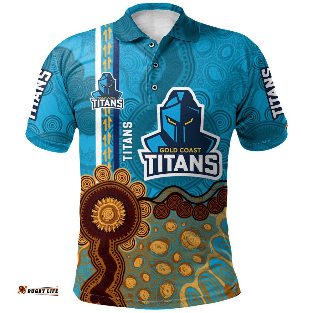 Gold Coast Titans Aboriginal Polo Shirt Rugby Indigenous Kangaroo Tracks - NRL
