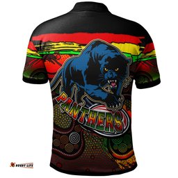 Panthers Rugby Polo Shirt - Custom Panther With Aboriginal Style Of Dot Painting Personalised Player And Number Polo Shirt