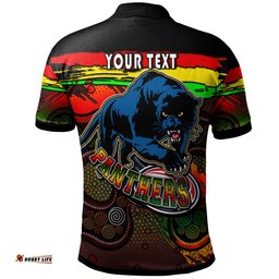 Panthers Rugby Polo Shirt - Custom Panther With Aboriginal Style Of Dot Painting Personalised Player And Number Polo Shirt