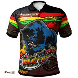 Panthers Rugby Polo Shirt - Custom Panther With Aboriginal Style Of Dot Painting Personalised Player And Number Polo Shirt