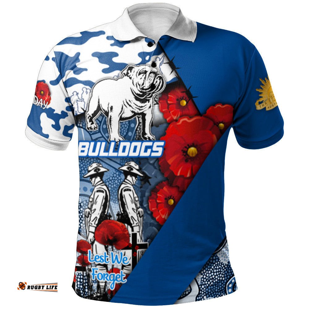 Bulldogs Rugby Anzac Polo Shirt - Remembrance Indigenous With Poppy - NRL