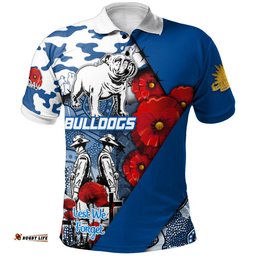 Bulldogs Rugby Anzac Polo Shirt - Remembrance Indigenous With Poppy - NRL